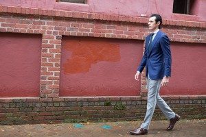 Allen Edmonds shoe with brick wall